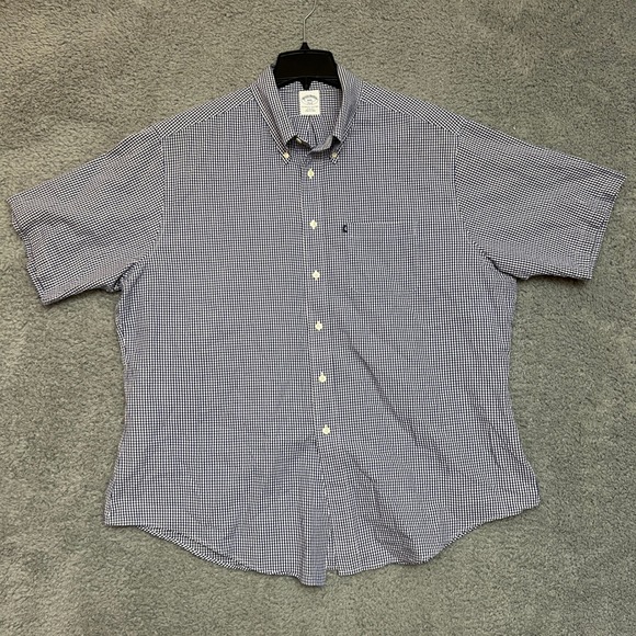 Brooks Brothers 346 Button Down Shirt Mens XXL Short Sleeve Slim Fit Gingham - Picture 1 of 11